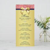 Gold Navy Coral Sequins Diamonds Bow Wedding Menu Menükarte (Stehend Vorderseite)