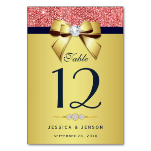 Gold Navy Diamond Bow Korallensequenzen Tischnummer