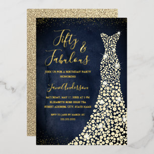 Gold Navy Dress 50 & Fabulous Geburtstag Folieneinladung