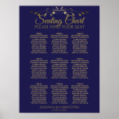 Gold & Navy Einfache 9 Table Seating Chart Poster (Vorne)