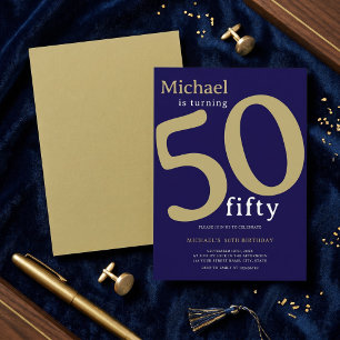 Gold Navy Elegant Moderner Mann 50 Geburtstag Einladung