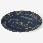 GOLD NAVY ELEGANT ROSE FLORAL JEDER ALTER GEBURTST PAPPTELLER (Schrägansicht)