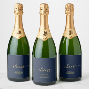 Gold & Navy Elegante Schriftzug Prost Partygeschen Schaumweinetikett