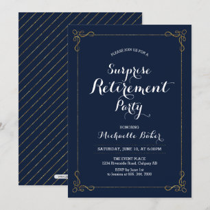 Gold & Navy Elegante Überraschungs-Ruhestandsfei Einladung