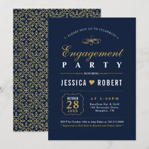 Gold & Navy Elegante Verlobungsfeier-Einladung Einladung
