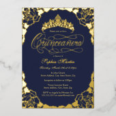 Gold Navy Elegantes Script Quinceanera Birthday Folieneinladung (Vorderseite)
