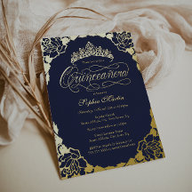 Gold Navy Elegantes Script Quinceanera Birthday