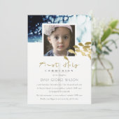 GOLD NAVY FISH FOTO ERSTE HOLD COMMUNION INVITE DANKESKARTE (Stehend Vorderseite)