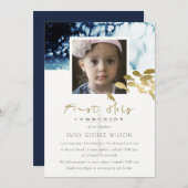 GOLD NAVY FISH FOTO ERSTE HOLD COMMUNION INVITE DANKESKARTE (Vorne/Hinten)