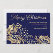 Gold Navy Frohe Weihnachten Blumenfoto Collage (Rückseite)