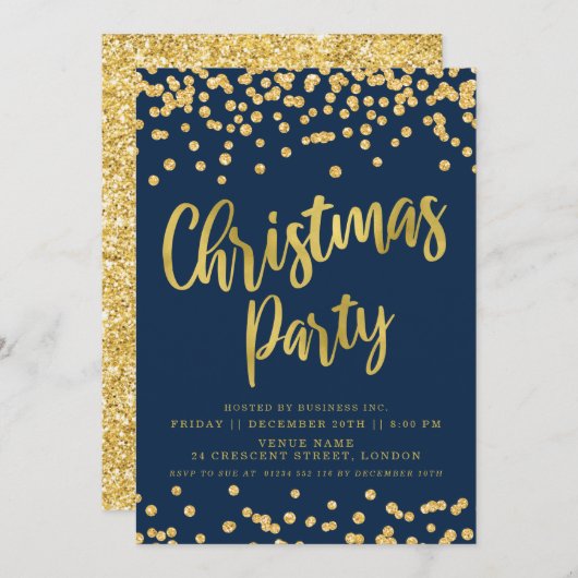 Gold Navy Glitzer Business Unternehmen Weihnachten Einladung (Vorne/Hinten)