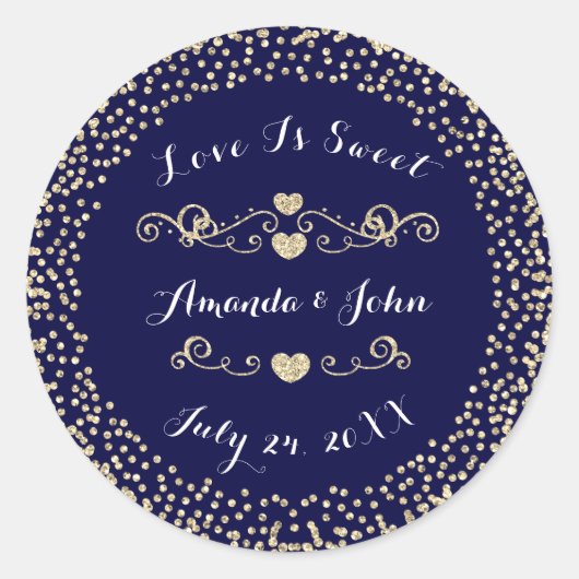 Gold Navy Glitzer Save the Date Liebe ist süß Runder Aufkleber (Vorderseite)