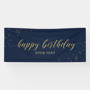 Gold & Navy Glitzernde Happy Birthday Party Deko Banner