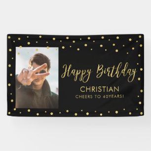 Gold & Navy   Happy Birthday Foto Banner