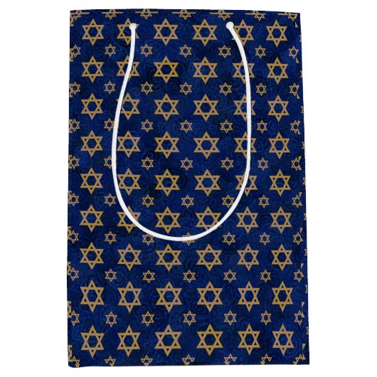 Gold Navy Jewish Stars Design Geschenktasche Mittlere Geschenktüte (Vorderseite)