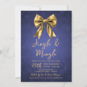 Gold Navy Jingle Mingle Christmas Party Bow Snow Einladung (Vorderseite)