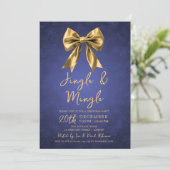 Gold Navy Jingle Mingle Christmas Party Bow Snow Einladung (Stehend Vorderseite)