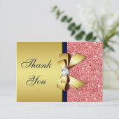 Gold Navy Korallen Sequins Diamonds Bow Vielen Dan Dankeskarte (Stehend Vorderseite)
