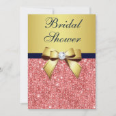 Gold Navy Korallensequenzen Diamonds Bow Brautpart Einladung (Vorderseite)
