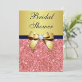 Gold Navy Korallensequenzen Diamonds Bow Brautpart Einladung (Stehend Vorderseite)