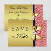 Gold Navy Korallensequenzen Diamonds Bow Save the  Date (Vorne/Hinten)