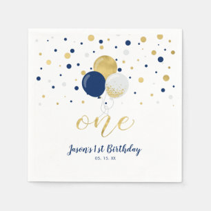 Gold & Navy   Luftballons, Konfetti Junge 1. Gebur Serviette