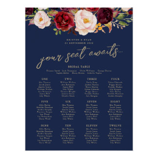 Gold Navy Marsala Wedding Welcome Sign Lucy Poster
