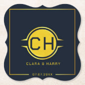 Gold navy minimalist elegant modern text weeding untersetzer (Vorderseite)