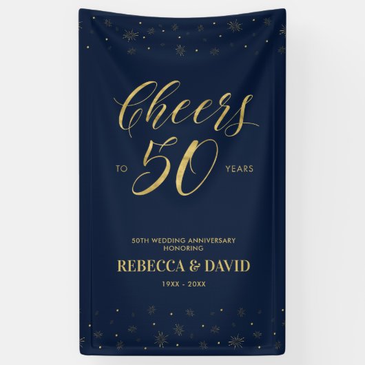 Gold & Navy Moderne 50 Jahre Hochzeit Banner (Vertikal)