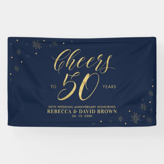 Gold & Navy Moderne 50 Jahre Hochzeit Banner (Horizontal)