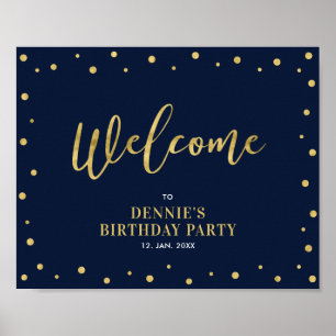 Gold & Navy Moderne Confetti-Willkommensparty-Ta Poster