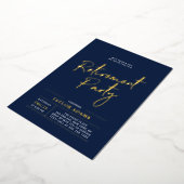 Gold & Navy Modernes Brush Script Retirement Party Folieneinladung (Gedreht)