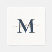 Gold & Navy Monogram Swash Script White Cocktail Serviette (Vorderseite)