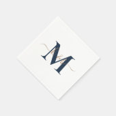 Gold & Navy Monogram Swash Script White Cocktail Serviette (Ecke)