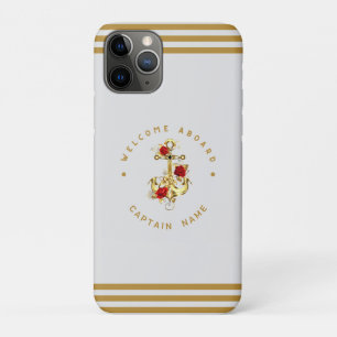 Gold Navy Nautical Anchor Yacht Club Retro Rose Na Case-Mate iPhone Hülle