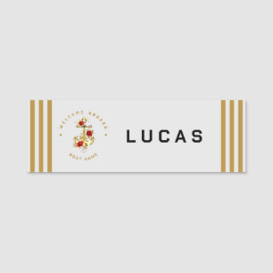 Gold Navy Nautical Anchor Yacht Club Retro Rose Na Namensschild