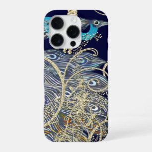 Gold Navy Schwarz Pfau Gold Wirbel iPhone 16 Pro Hülle