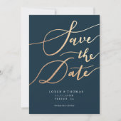 Gold Navy Script Typografie Save The Date (Vorderseite)