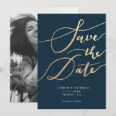 Gold Navy Script Typografie Save The Date (Vorne/Hinten)