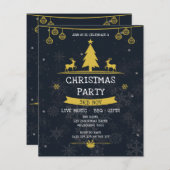 Gold Navy Snowflake Weihnachtsfeier Party Einladun (Vorne/Hinten)