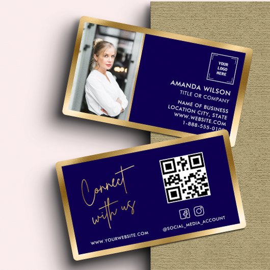 GOLD NAVY Social Media QR Code Foto und Logo Visitenkarte