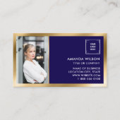 GOLD NAVY Social Media QR Code Foto und Logo Visitenkarte (Vorderseite)