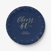 Gold & Navy Sparkle Cheers 60. Geburtstagsparty Pappteller (Vorderseite)