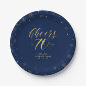 Gold & Navy Sparkle Cheers 70. Geburtstagsparty Pappteller (Vorderseite)