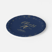 Gold & Navy Sparkle Cheers 70. Geburtstagsparty Pappteller (Schrägansicht)