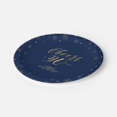 Gold & Navy Sparkle Cheers 90. Geburtstagsparty Pappteller (Schrägansicht)
