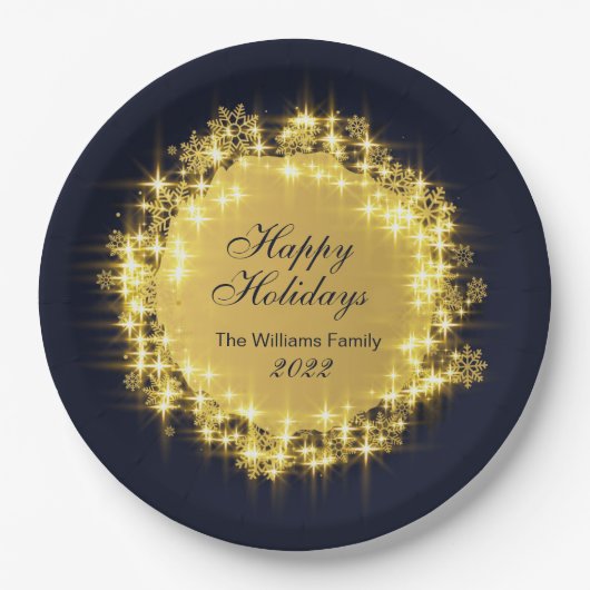 Gold Navy SparkLight Holiday Weihnachtsfest Party Pappteller (Vorderseite)