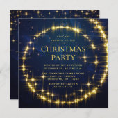 Gold Navy SparkLight Weihnachtsfeier Einladung (Vorne/Hinten)