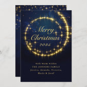 Gold Navy Sparkor Weihnachtsbeleuchtung Feiertagskarte (Vorne/Hinten)