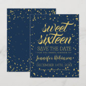 Gold Navy Sweet 16 Rett Date Glitzer Confetti Save The Date (Vorne/Hinten)